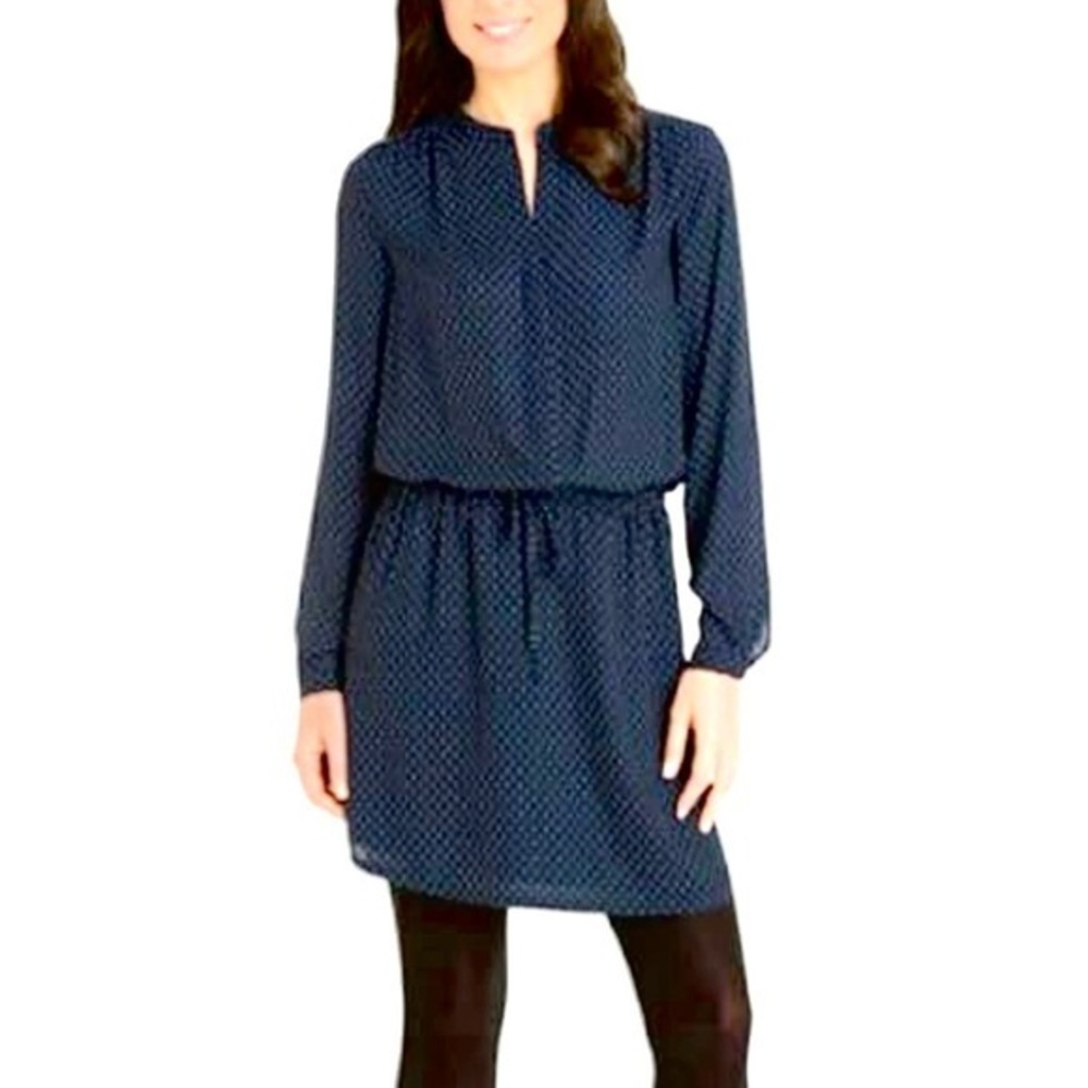 Hilary Radley Navy Patterned Long Sleeve Shirt Dress